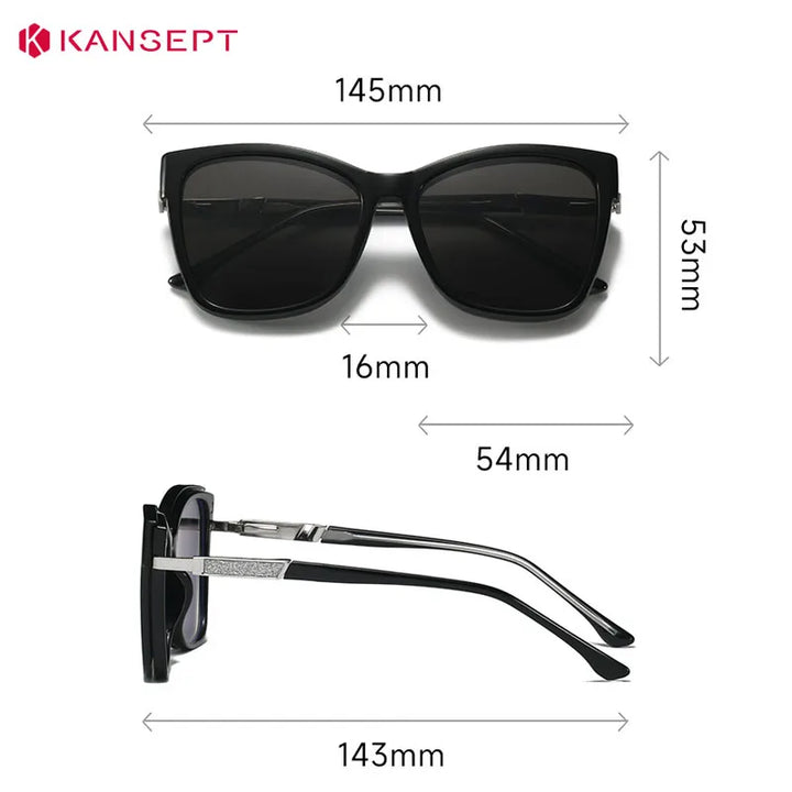 Kansept Women's Full Rim Square Tr 90 Alloy Eyeglasses Clip On Sunglasses 786003