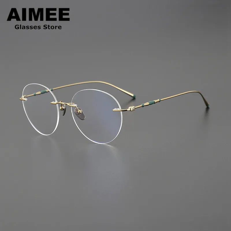 Aimee Men's Rimless Oval Round Titanium Eyeglasses 5931 Rimless Aimee   