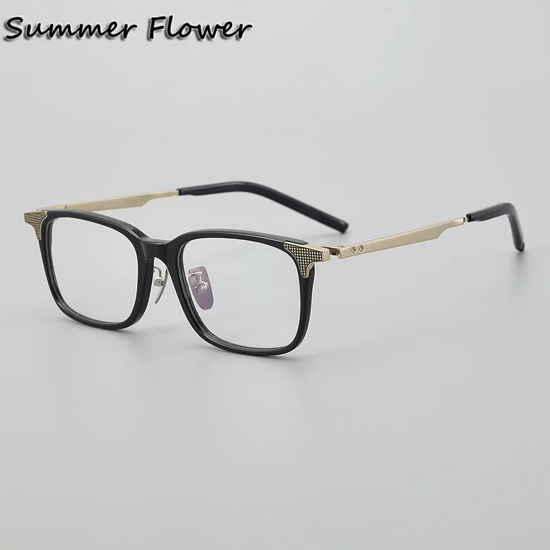 Summer Flower Men's Full Rim Square Acetate Titanium Eyeglasses 900551
