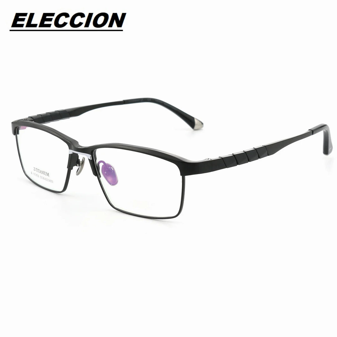 Eleccion Men's Full Rim Big Square Titanium Eyeglasses 27036 Full Rim Eleccion Black CHINA