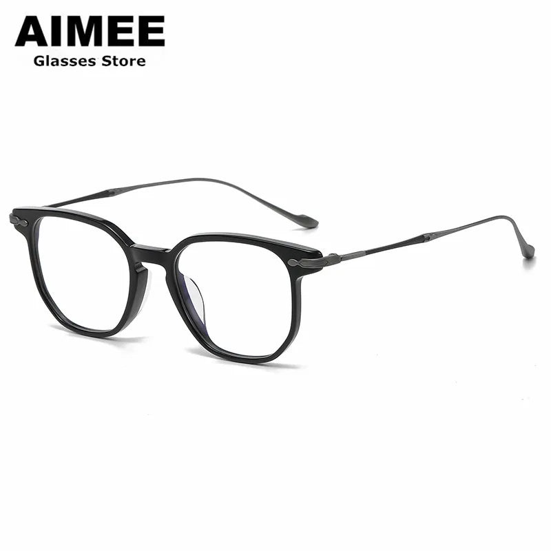 Aimee Unisex Full Rim Round Square Titanium Acetate Eyeglasses 5887 Full Rim Aimee Black-Gun  