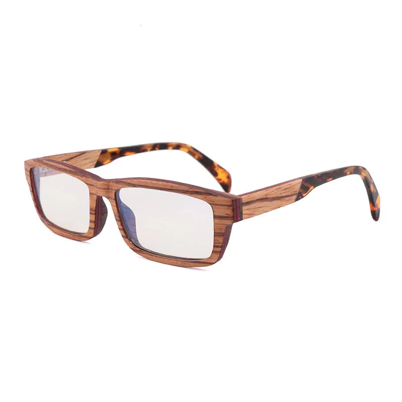 Hdcrafter Men's Full Rim Square Wood Acetate Eyeglasses 56028