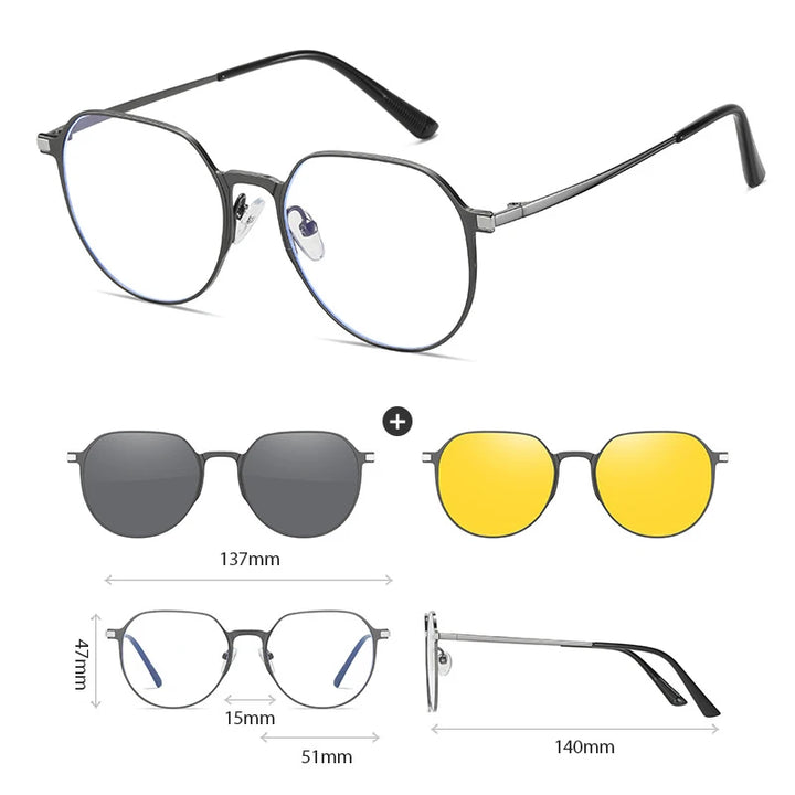 Hdcrafter Women's Full Rim Square Double Bridge Titanium Tr 90 Eyeglasses Clip On Sunglasses 414819