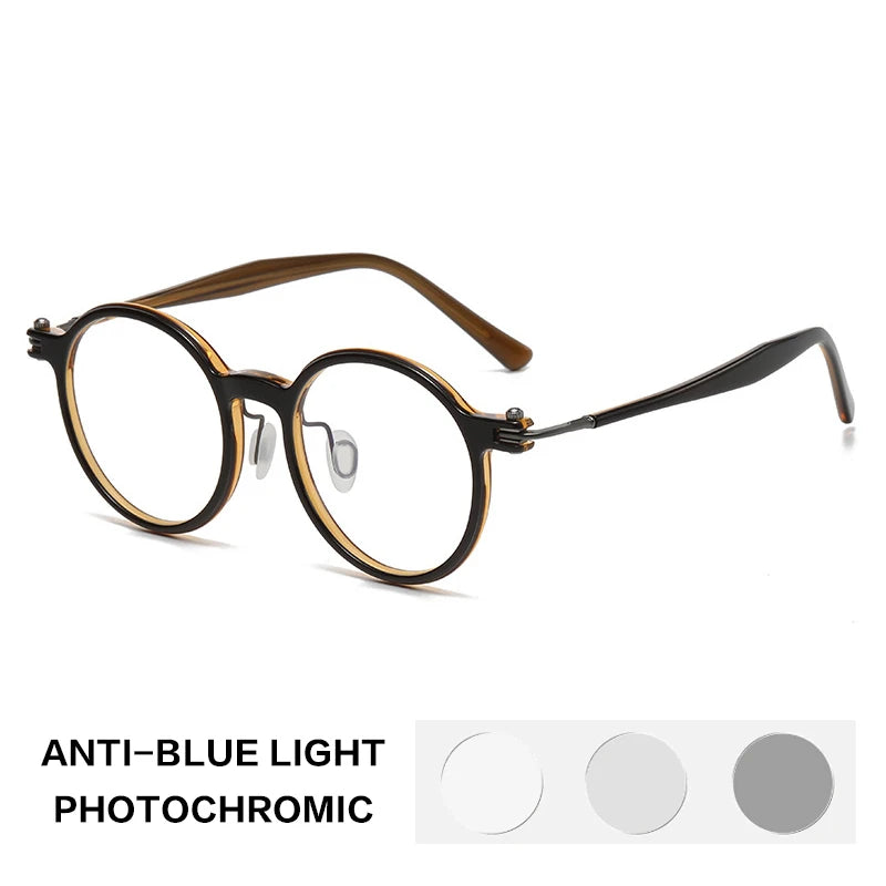 Gatenac Unisex Full Rim Round Acetate Photochromic Reading Glasses 75886