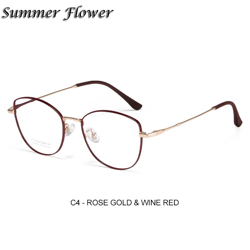 Summer Flower Women's Full Rim Square Cat Eye Alloy Eyeglasses 90275 Full Rim Summer Flower Rose Gold Red