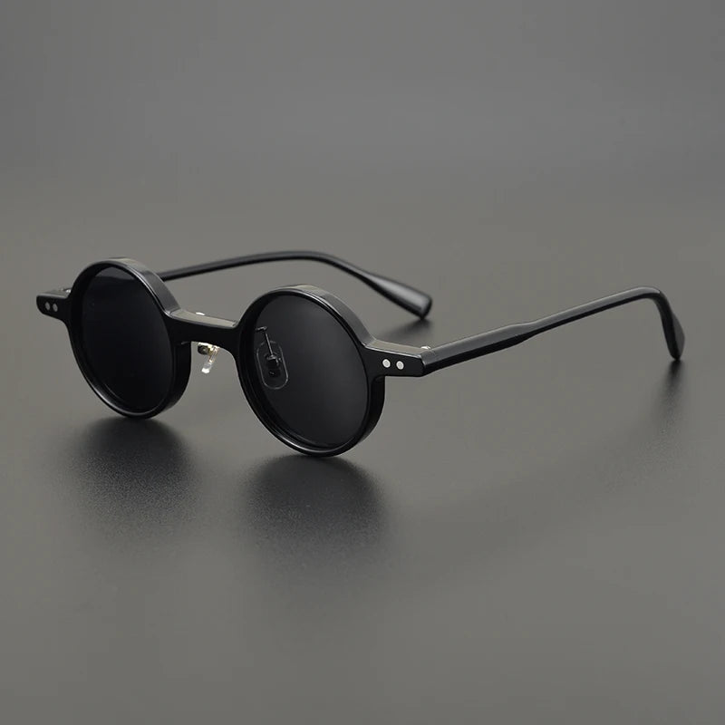 Black Mask Men's Full Rim Small Round Polarized Acetate Sunglasses 19177 Sunglasses Black Mask Black Black 