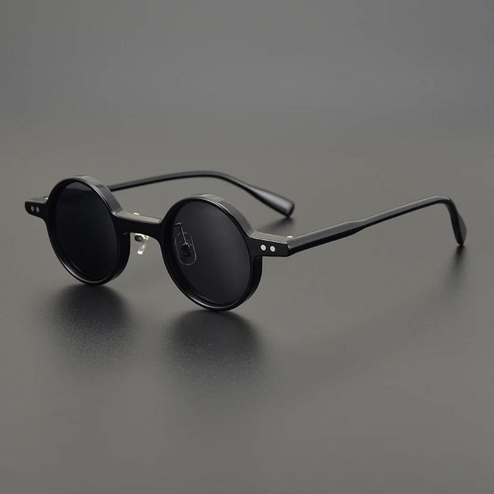 Black Mask Men's Full Rim Small Round Polarized Acetate Sunglasses 19177 Sunglasses Black Mask Black Black 