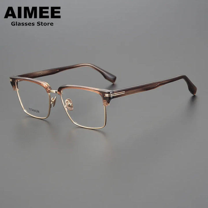 Aimee Unisex Full Rim Polygon Square Titanium Acetate Eyeglasses 6518 Full Rim Aimee Tea-Gun