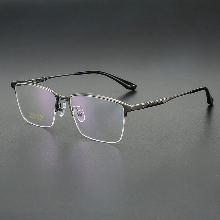 Muzz Men's Semi Rim Brow Line Square Titanium Eyeglasses 82908