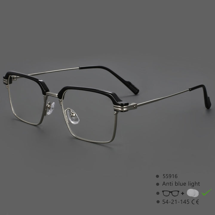 CCSpace Men's Full Rim Square Brow Line Alloy Acetate Eyeglasses 55916 Full Rim CCspace BlackSilver China 