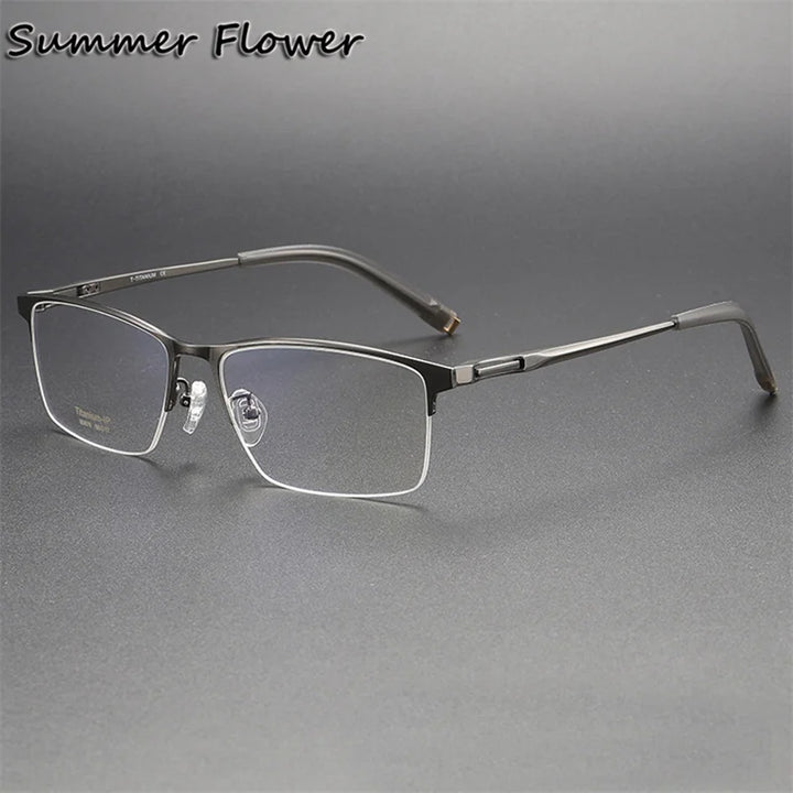 Summer Flower Men's Semi Rim Square Brow Line Titanium Eyeglasses 80879 Semi Rim Summer Flower Gray