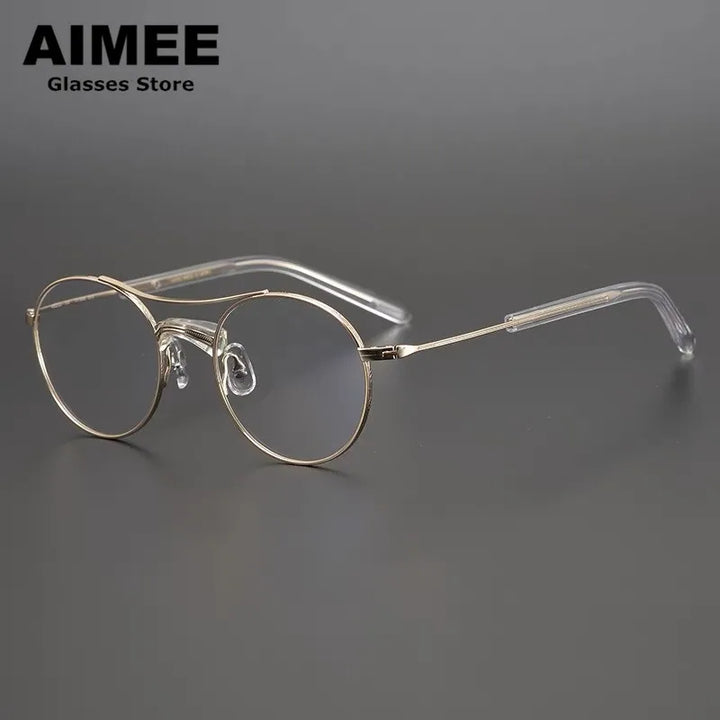 Aimee Unisex Full Rim Round Double Bridge Titanium Eyeglasses 7106 Full Rim Aimee Transparent-Golden  