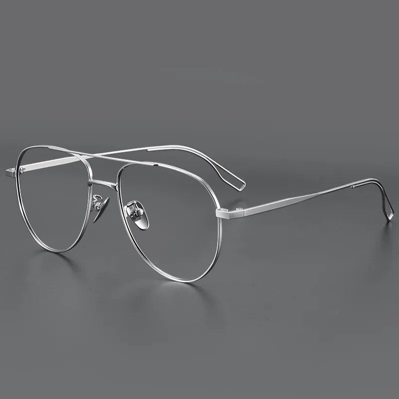 Muzz Unisex Full Rim Oval Double Bridge Titanium Eyeglasses Cd016 Full Rim Muzz Silver  