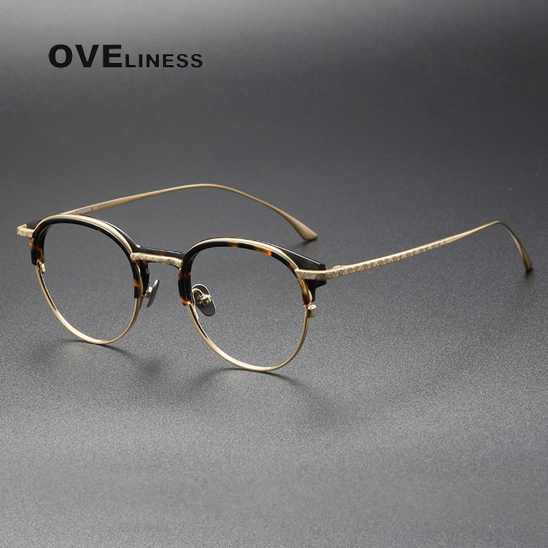 Oveliness Unisex Full Rim Round Acetate Titanium Eyeglasses Lepus Full Rim Oveliness tortoise gold  