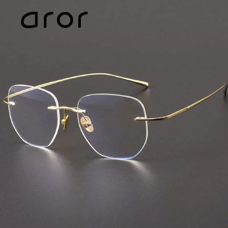 Aror Women's Rimless Flat Top Polygon Square Titanium Eyeglasses 41816 Rimless Aror