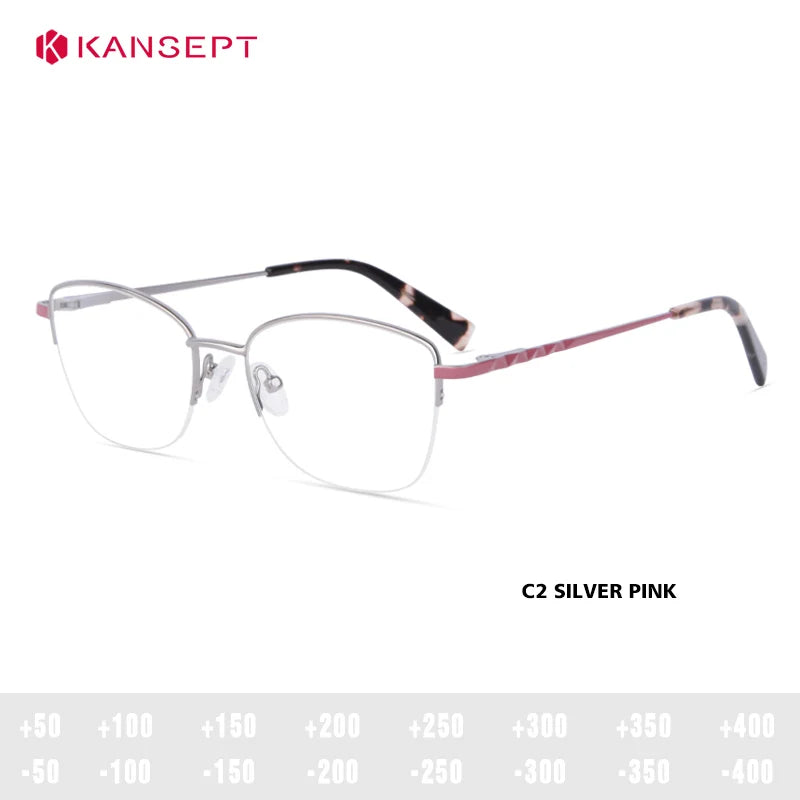 Kansept Women's Semi Rim Square Cat Eye Alloy Reading Glasses 72702