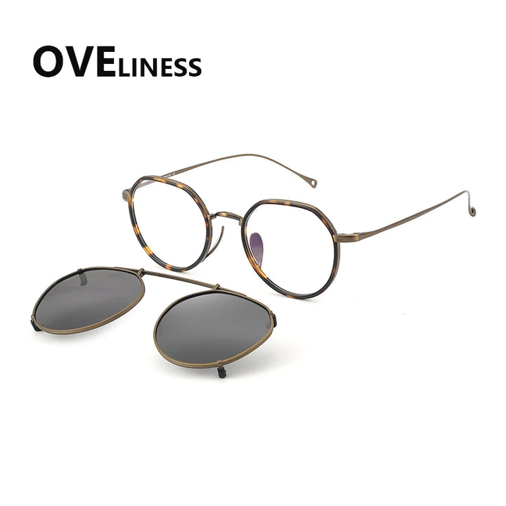 Oveliness Women's Full Rim Polygon Titanium Eyeglasses Clip On Sunglasses 77311