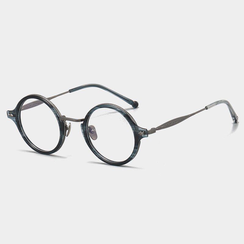 CCspace Unisex Full Rim Round Titanium Acetate Rivet Eyeglasses 56701 Full Rim CCspace C4Blue  