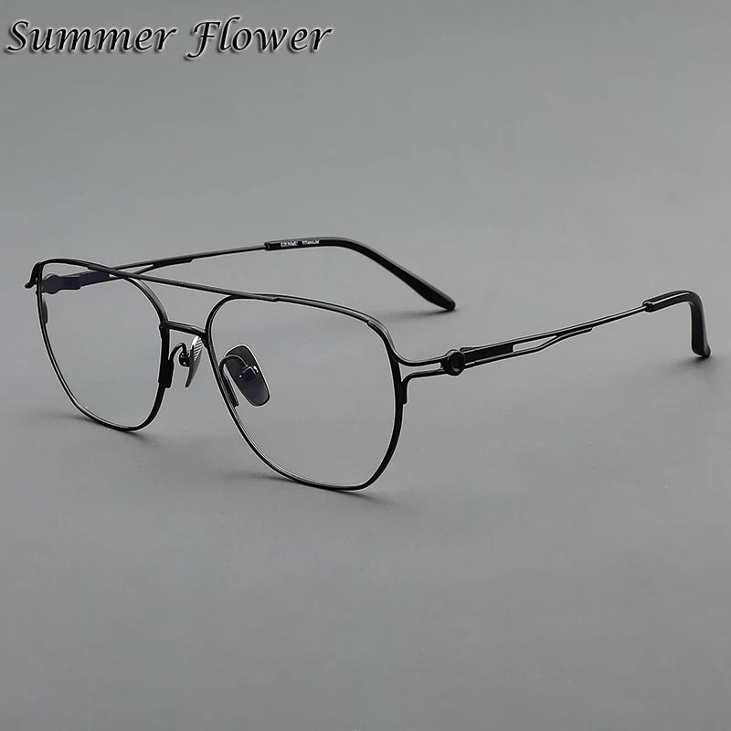 Summer Flower Men's Full Rim Oval Double Bridge Titanium Eyeglasses 10173 Full Rim Summer Flower Black