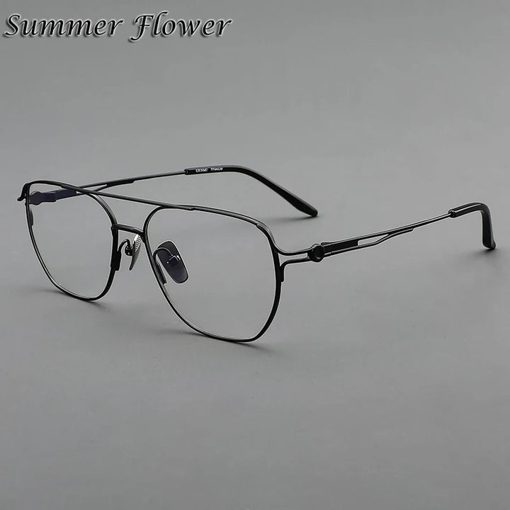 Summer Flower Men's Full Rim Oval Double Bridge Titanium Eyeglasses 10173 Full Rim Summer Flower Black