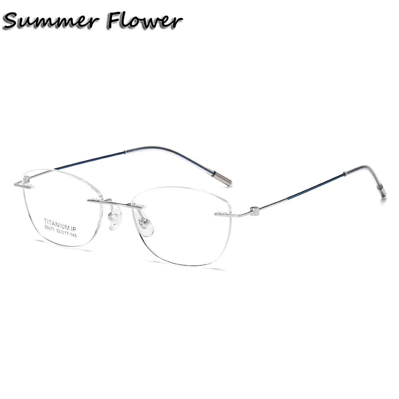 Summer Flower Women's Rimless Square Titanium Eyeglasses 86071 Rimless Summer Flower Silver Blue