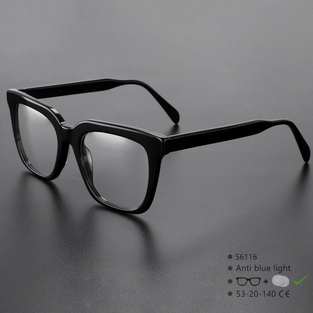 CCSpace Unisex Full Rim Square Acetate Fiber Eyeglasses 56116 Full Rim CCspace Black China 