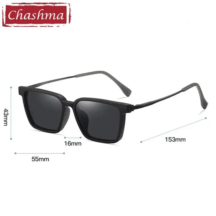 Chashma Ottica Unisex Full Rim Square Ultem Titanium Eyeglasses Clip On Sunglasses 972176 FuzWeb