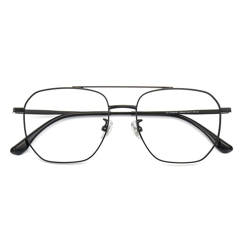 KatKani Unisex Full Rim Square Oval Double Bridge Titanium Eyeglasses 85405 Full Rim KatKani Eyeglasses Black  
