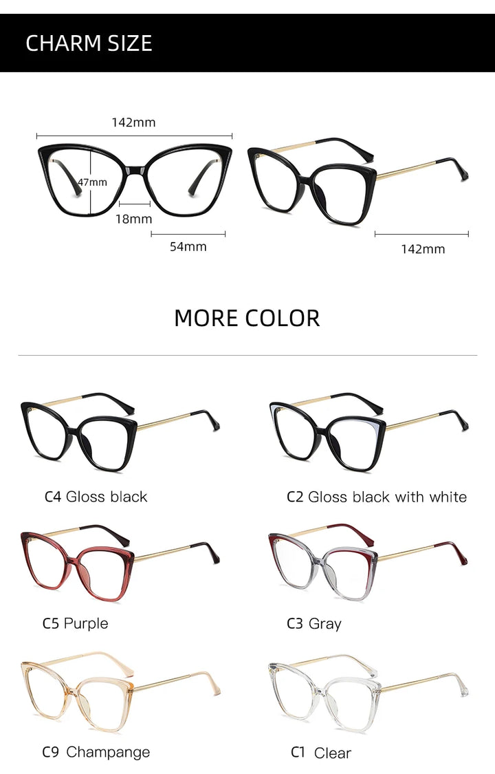 Handoer Women's Full Rim Square Cat Eye Tr 90 Alloy Eyeglasses 95810