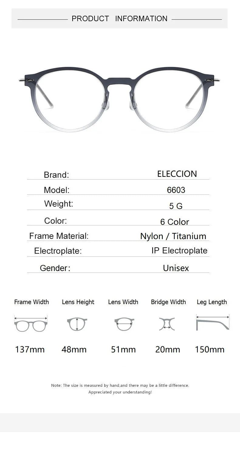 Eleccion Women's Full Rim Round Nylon Titanium Eyeglasses 6603 Full Rim Eleccion