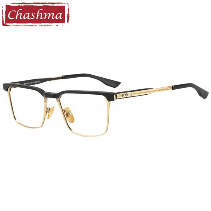 Chashma Men's Full Rim Square Acetate Titanium Eyeglasses 151 Full Rim Chashma Black Gold  