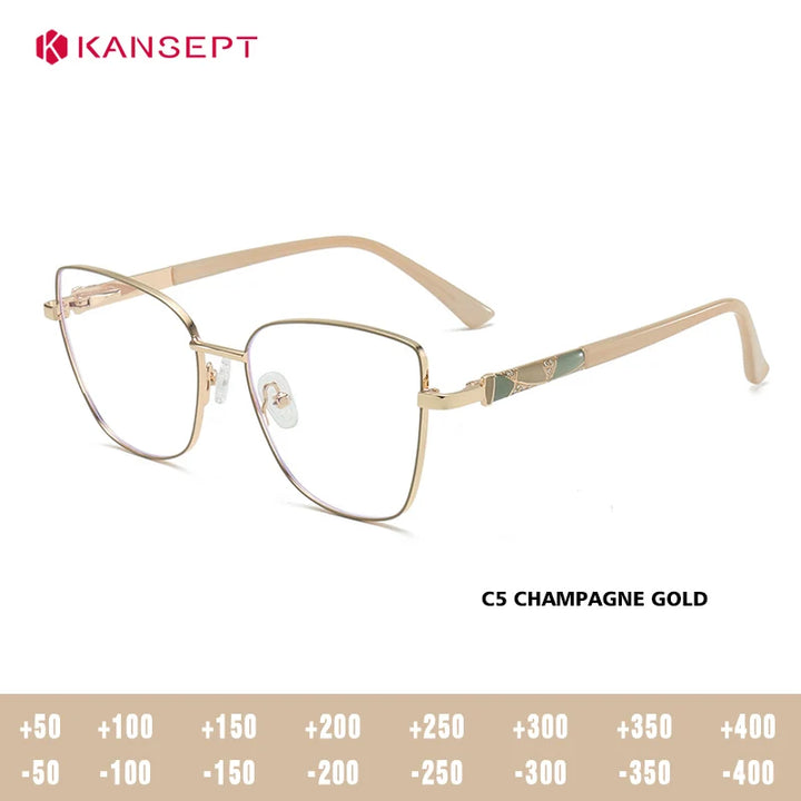 Kansept Women's Full Rim Square Cat Eye Alloy Reading Glasses 556989