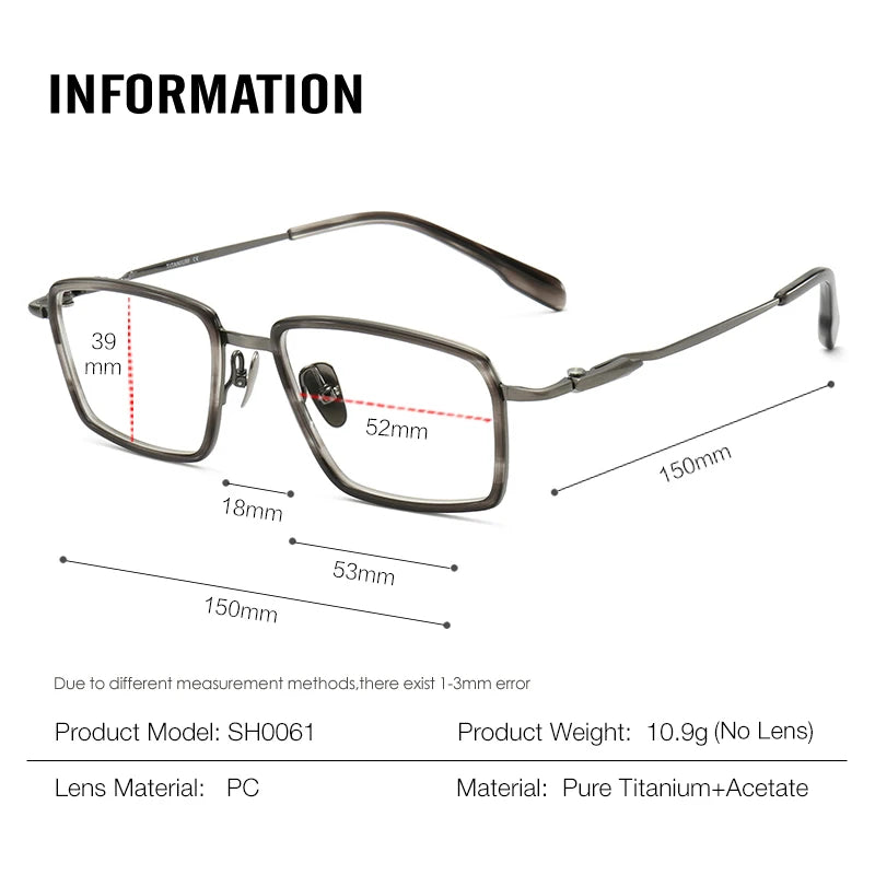 Muzz Men's Full Rim Big Square Titanium Acetate Eyeglasses 910061