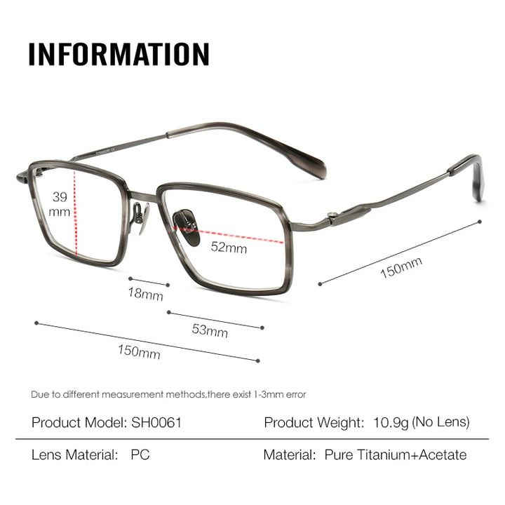 Muzz Men's Full Rim Big Square Titanium Acetate Eyeglasses 910061