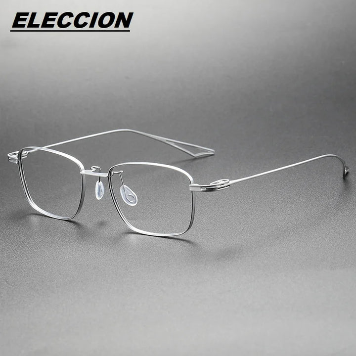 Eleccion Unisex Full Rim Polygon Square Titanium Eyeglasses 15353 Full Rim Eleccion Silver CHINA