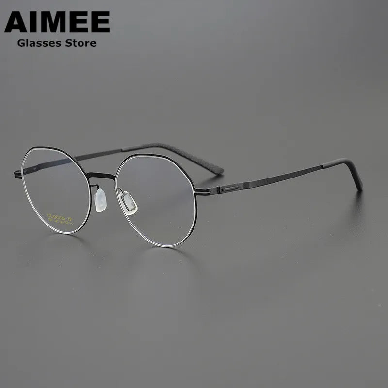 Aimee Unisex Full Rim Flat Top Round Stainless Steel Eyeglasses 13219 Full Rim Aimee Black  