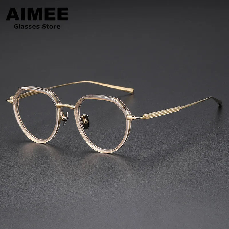 Aimee Unisex Full Rim Flat Top Round Titanium Acetate Eyeglasses 6701 Full Rim Aimee Champagne  