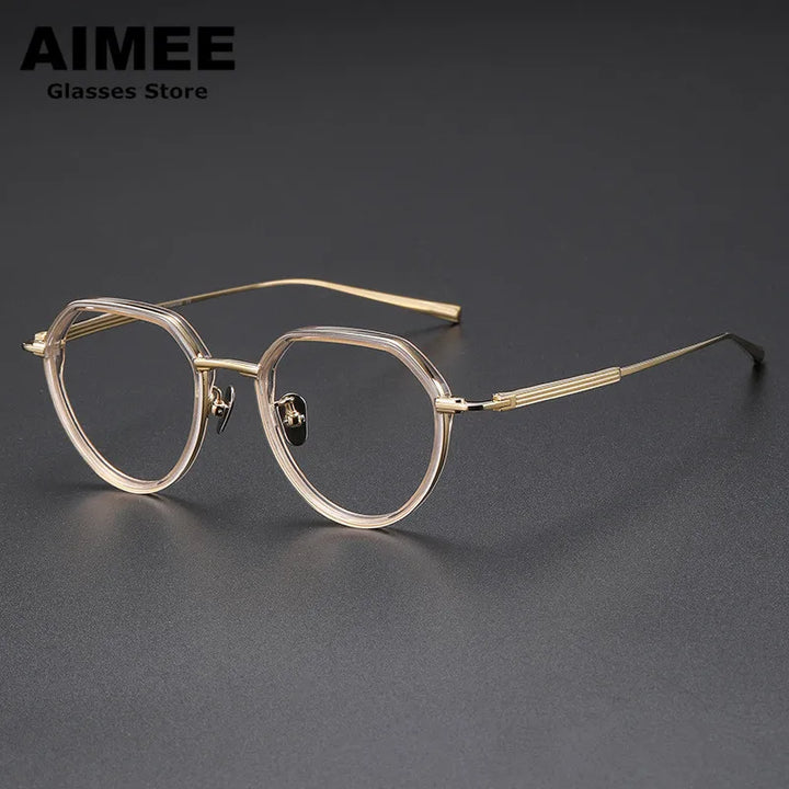 Aimee Unisex Full Rim Flat Top Round Titanium Acetate Eyeglasses 6701 Full Rim Aimee Champagne  