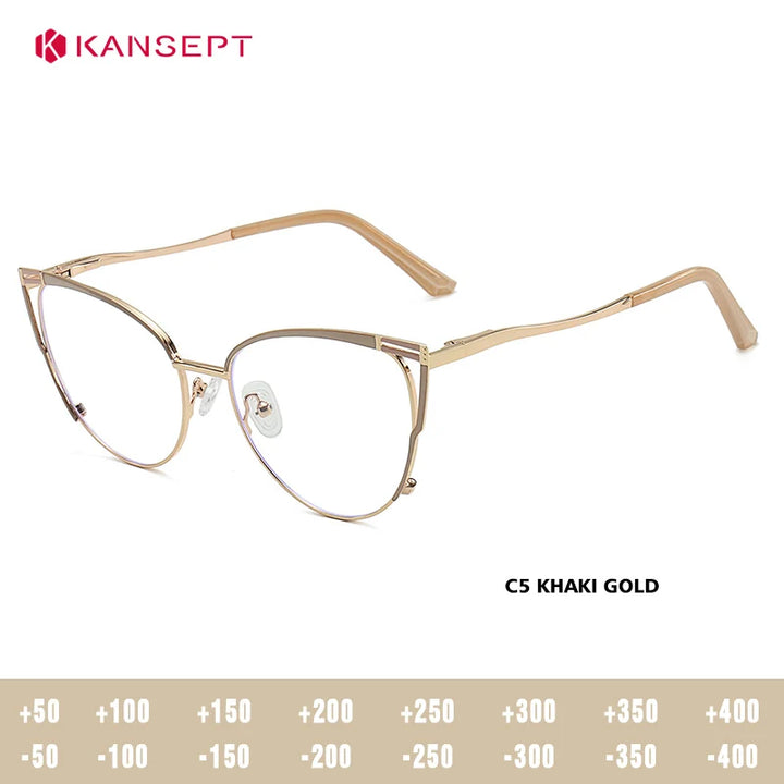 Kansept Women's Full Rim Round Cat Eye Alloy Reading Glasses 556984