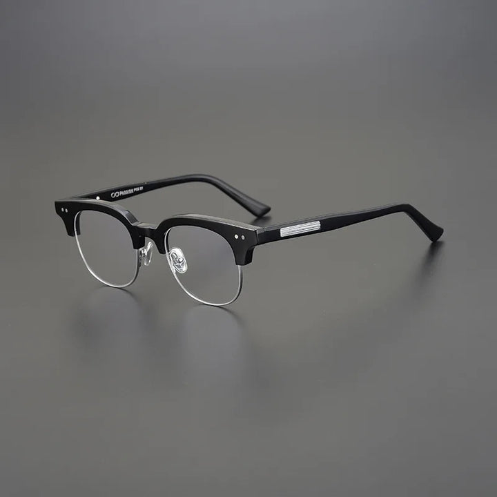 Black Mask Unisex Semi Rim Square Acetate Eyeglasses 15022 Full Rim Black Mask Black-Silver  