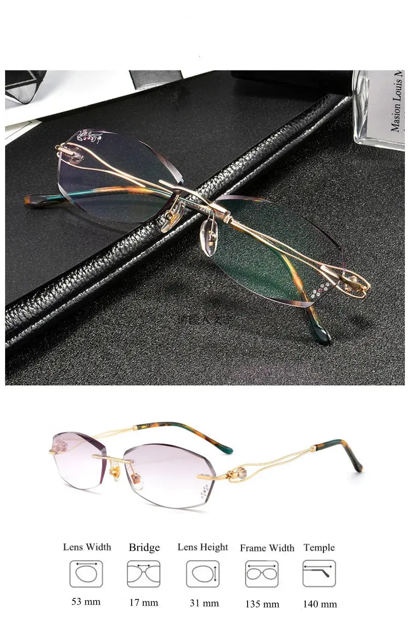 Chashma Womens Rimless Rectangle Oval Titanium Eyeglasses 22671 — view 3 | Chashma at FuzWeb