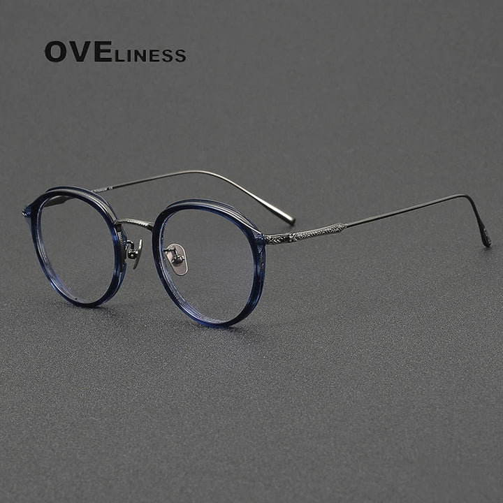 Oveliness Women's Full Rim Oval Acetate Titanium Eyeglasses 88114 Full Rim Oveliness blue gun