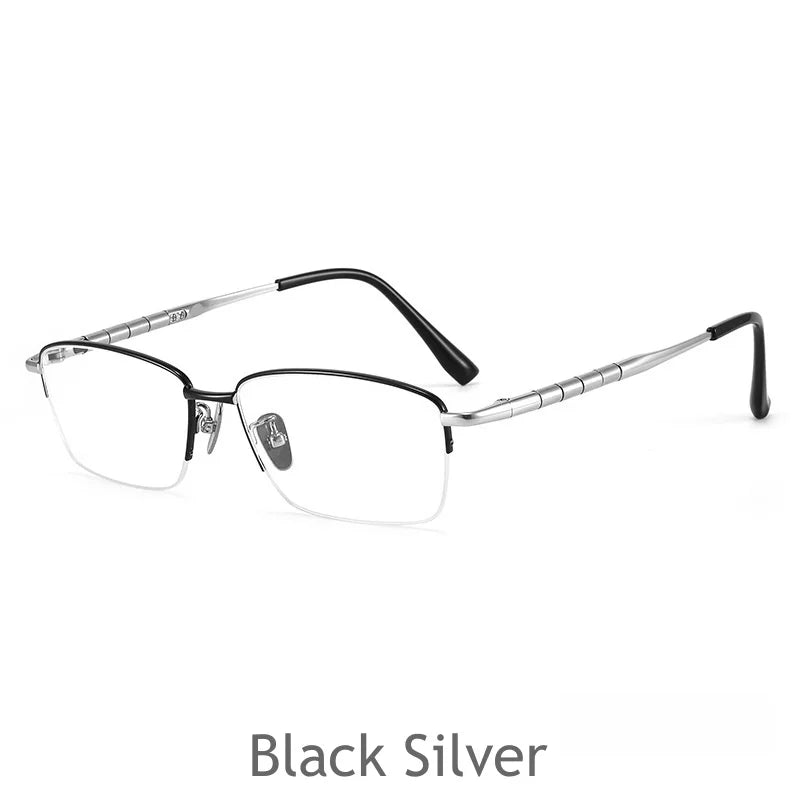 KatKani Men's Semi Rim Square Titanium Eyeglasses 98279 Semi Rim KatKani Eyeglasses Black Silver  