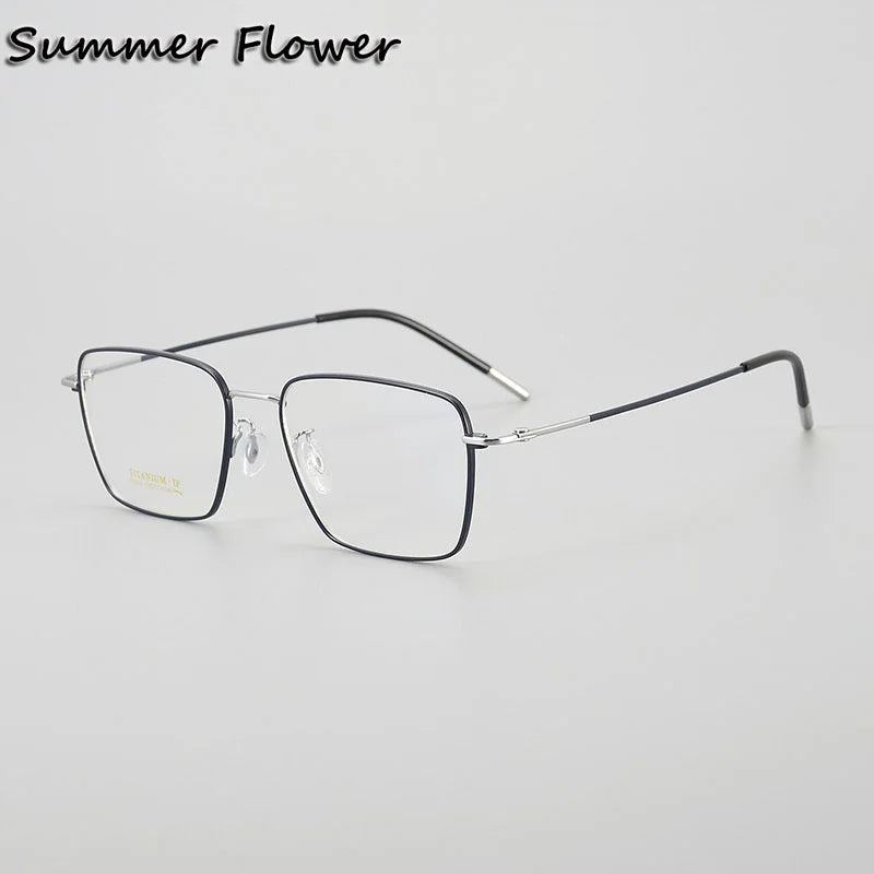 Summer Flower Unisex Full Rim Polygon Square Titanium Eyeglasses 842003 Full Rim Summer Flower Black Silver