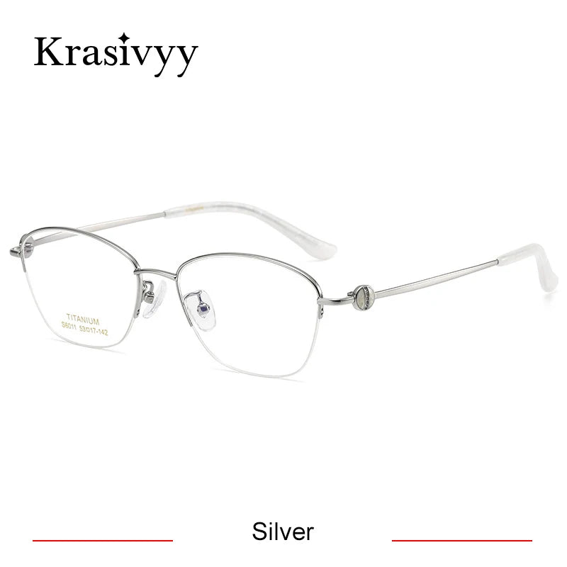 Krasivyy Women's Semi Rim Oval Titanium Eyeglasses 6011 Semi Rim Krasivyy Silver  