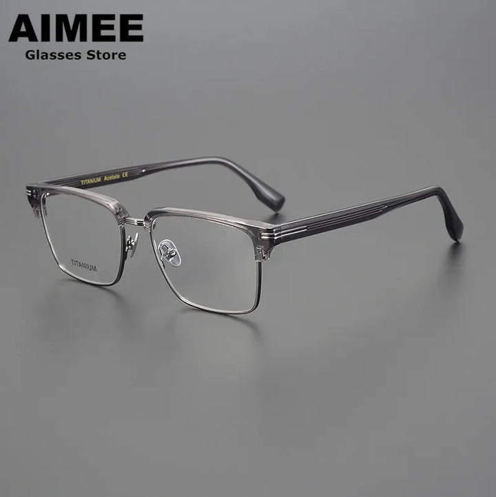 Aimee Unisex Full Rim Polygon Square Titanium Acetate Eyeglasses 6518 Full Rim Aimee Grey-Stripes