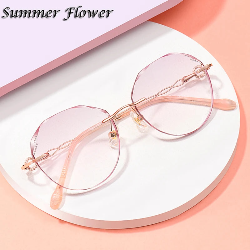 Summer Flower Women's Rimless Oval Round Titanium Eyeglasses 90376 Rimless Summer Flower