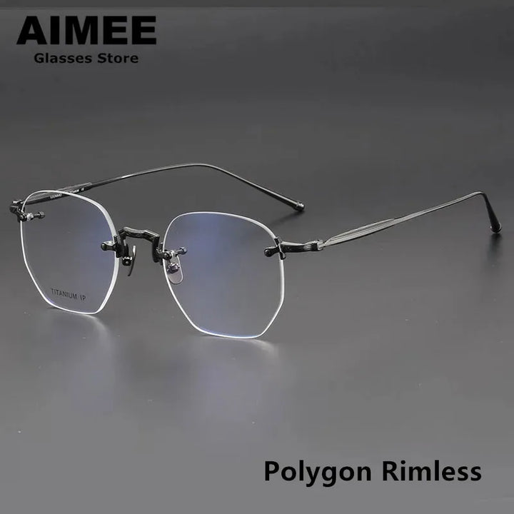 Aimee Men's Rimless Polygon Oval Titanium Eyeglasses 22140 Rimless Aimee   