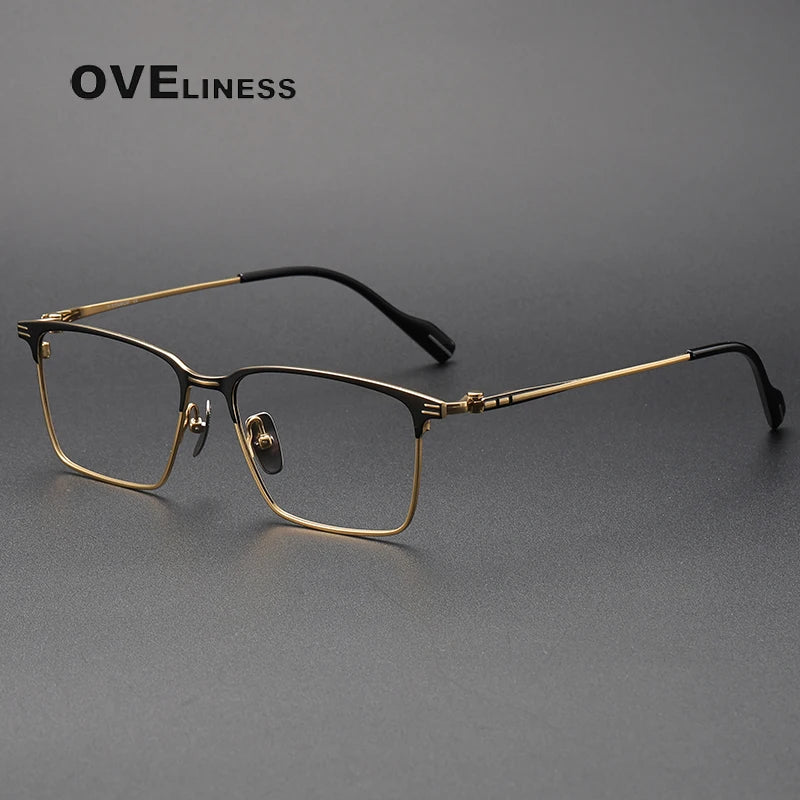 Oveliness Unisex Full Rim Square Titanium Acetate Eyeglasses 70800 Full Rim Oveliness black gold  