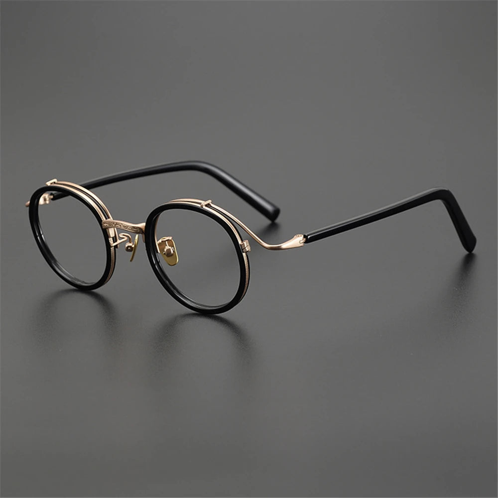 Cubojue Unisex Full Rim Roun Titanium Acetate Reading Glasses 5226 Reading Glasses Cubojue +400 black gold 